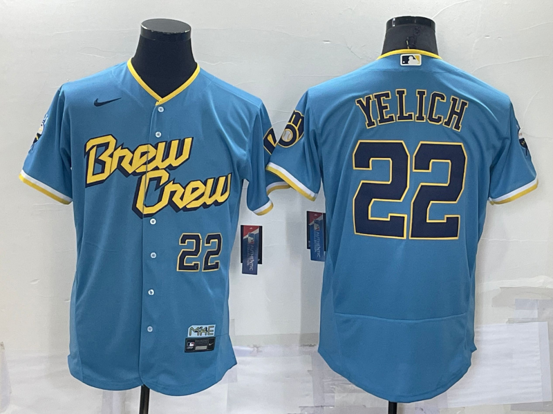 Men's Milwaukee Brewers Christian Yelich #22 Blue Stitched Jersey